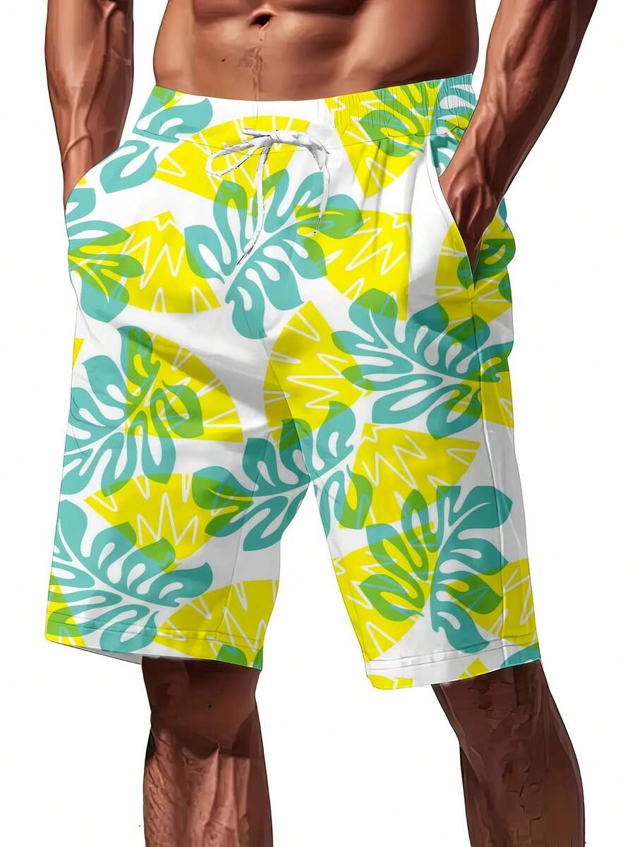 Swim Trunk Quick Dry - Mens Tropical Leaf Print Swim Trunks