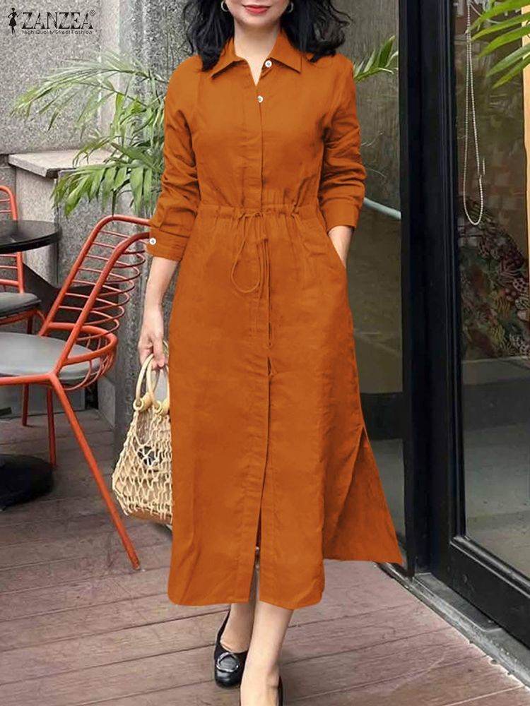 Shirt Camp Collar - ZANZEA Autumn Elegant Lapel Neck Long