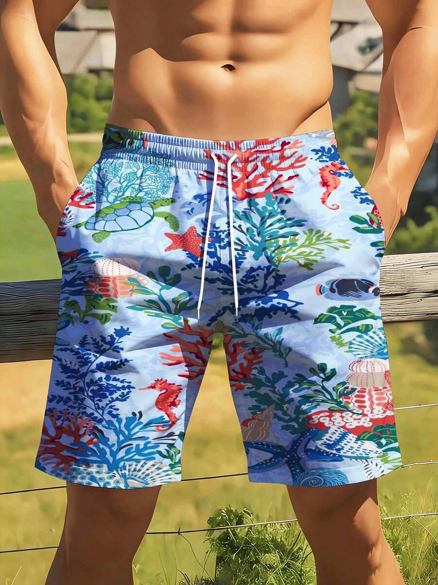 Mens Tropical Coral Print Swim – обзор и цена Swim Trunk Quick Dry