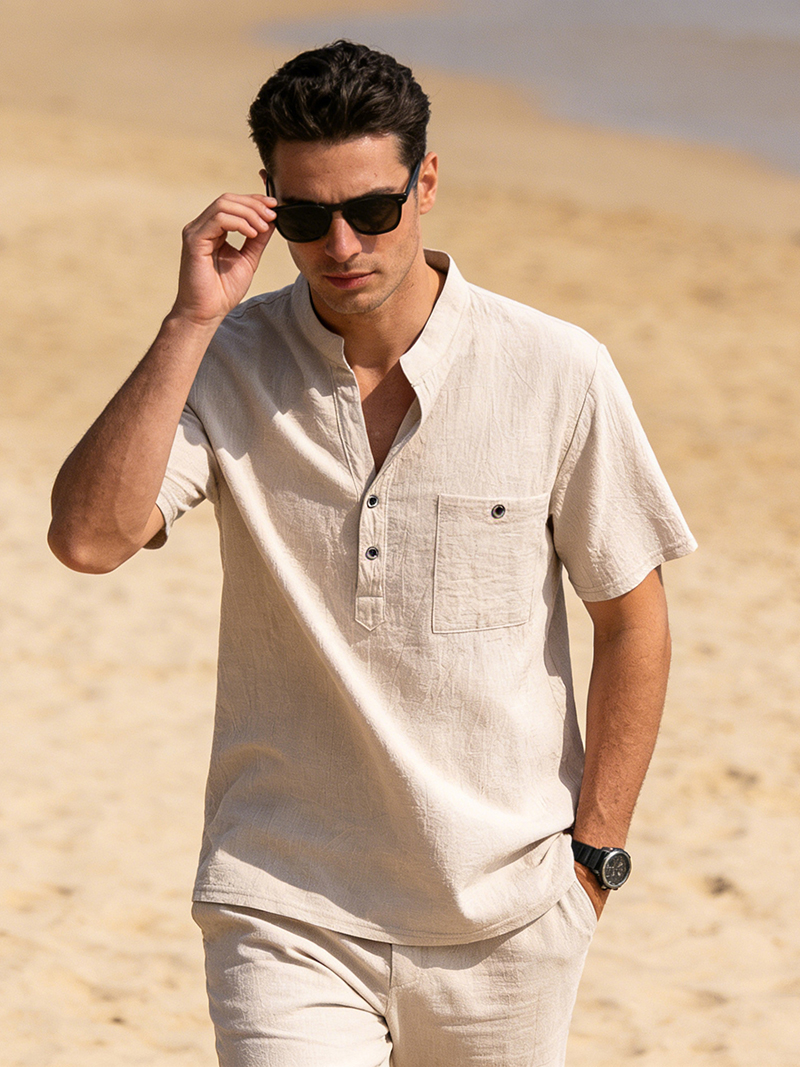 Men's Cotton Linen Henley Shir – обзор и цена Linen Shirt Breathable