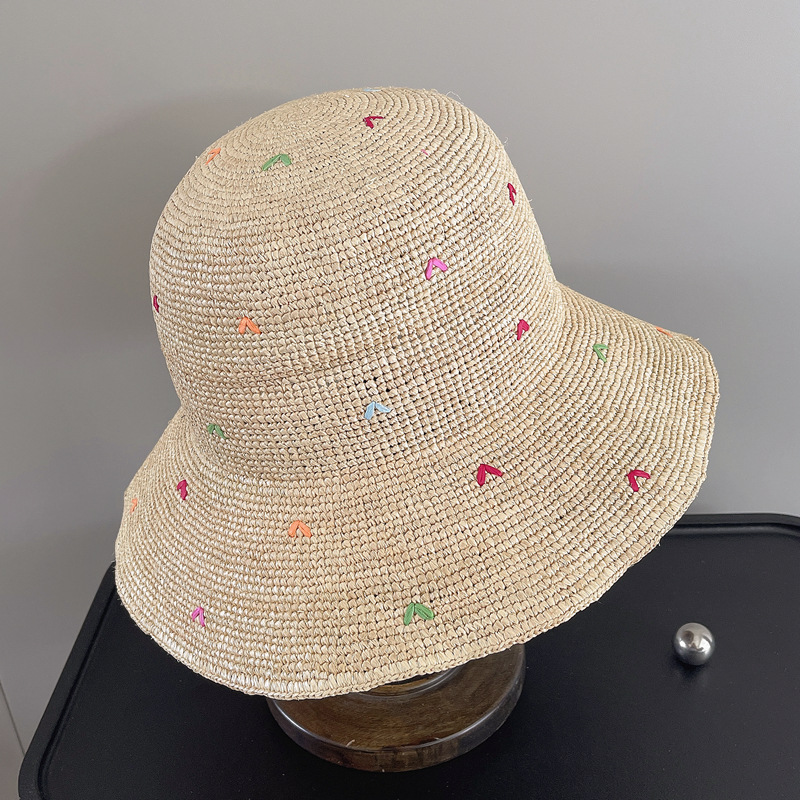 Women Embroidery Heart Raffia  – обзор и цена Bucket Hat Straw