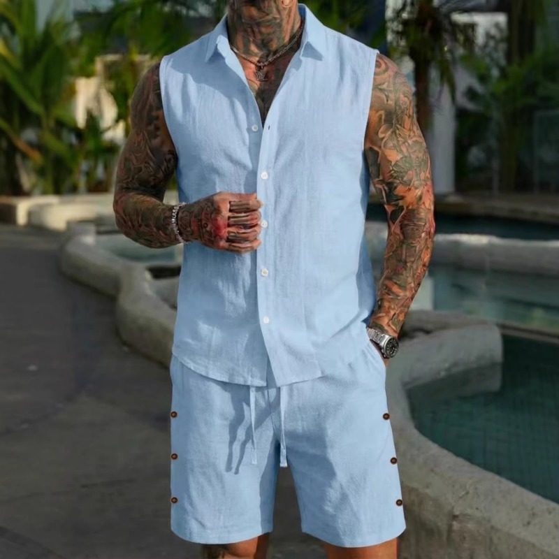 Men's 2 Piece Linen Textured S – обзор и цена Short Linen Drawstring