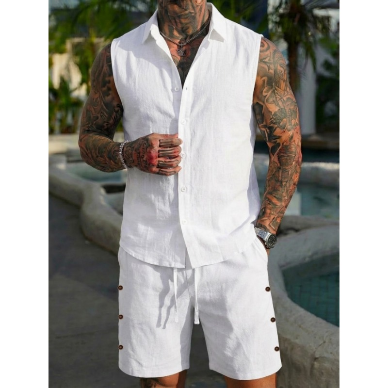 Men's 2 Piece Linen Textured S – обзор и цена Short Linen Drawstring
