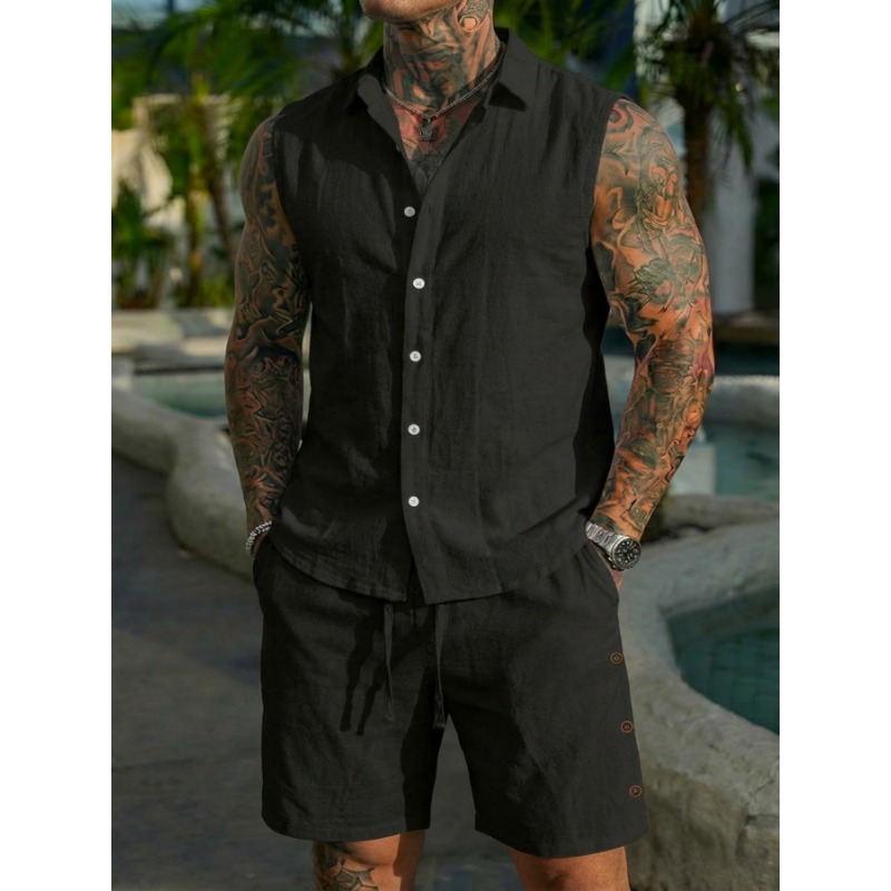 Men's 2 Piece Linen Textured S – обзор и цена Short Linen Drawstring
