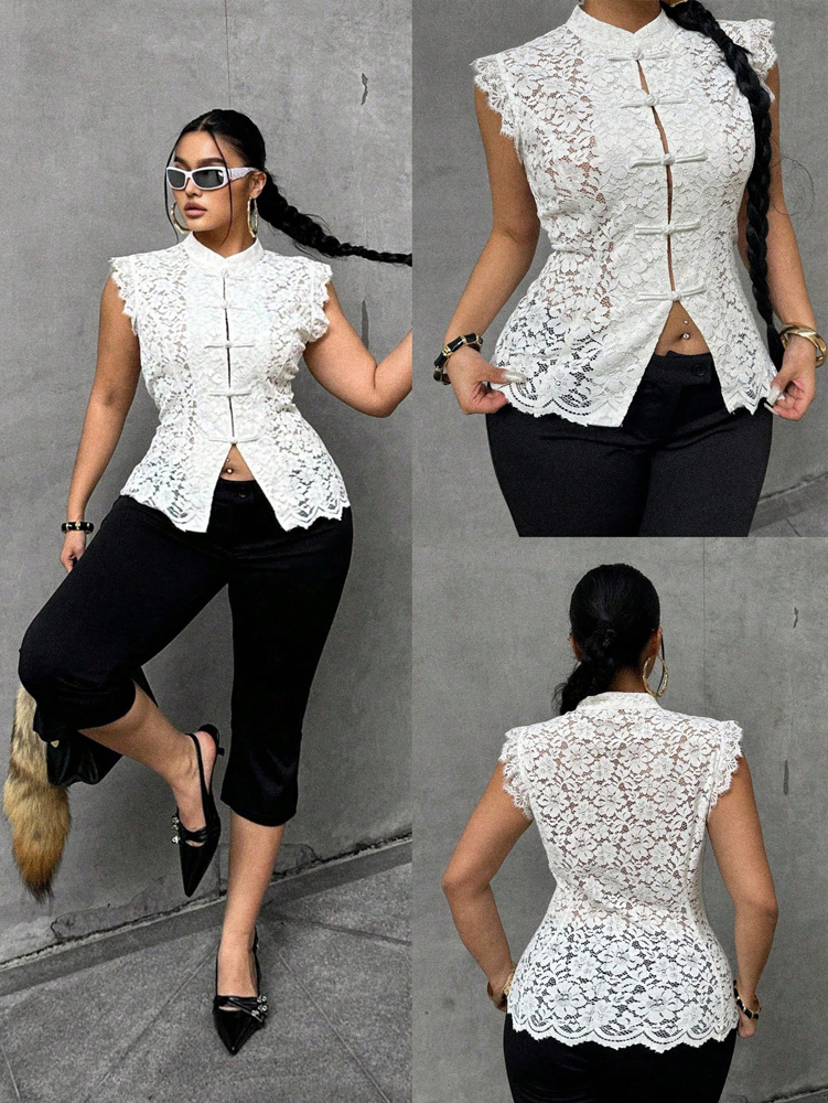 Plus Size Elegant Lace Blouse, – обзор и цена Shirt Camp Collar