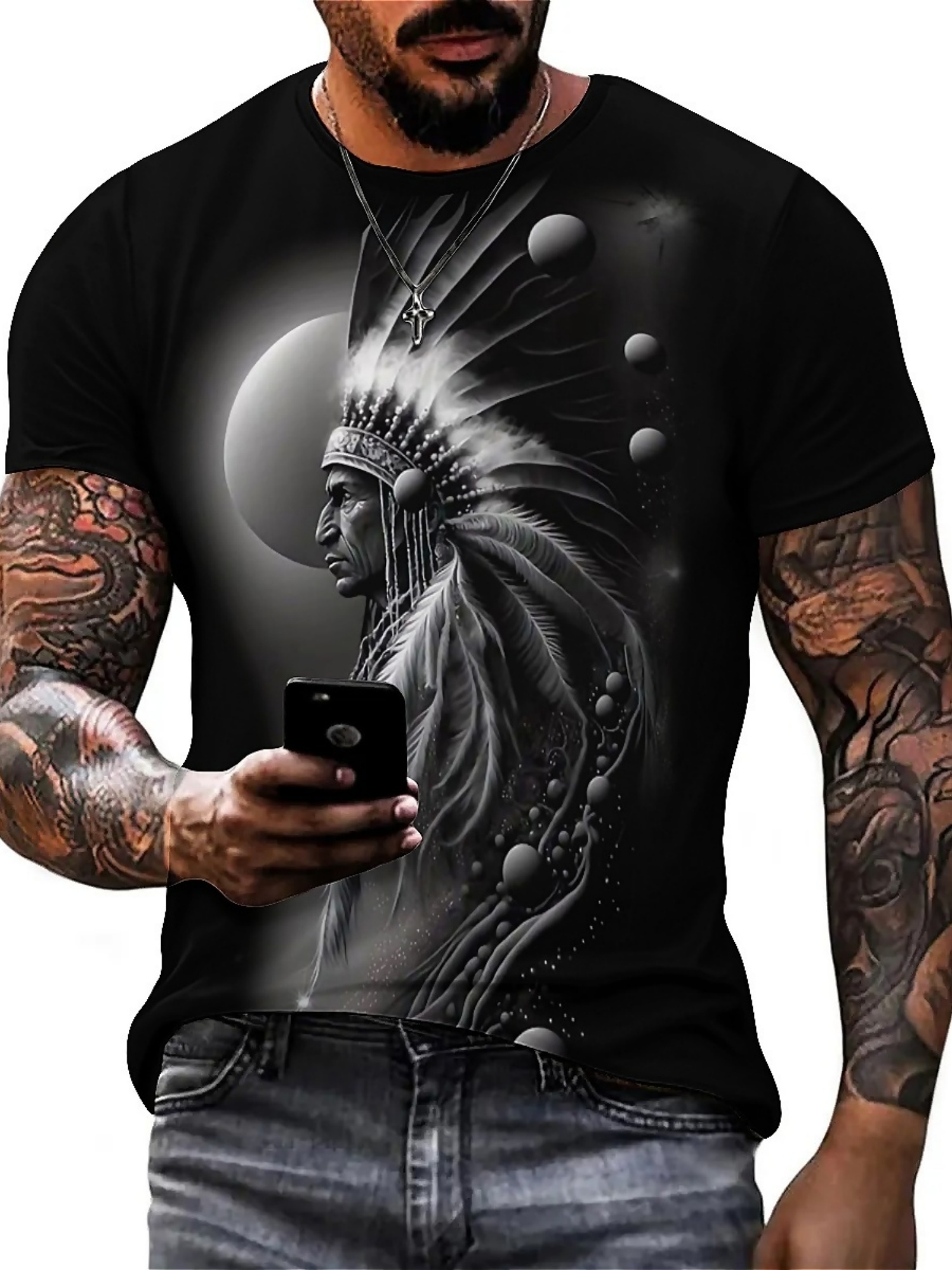 Men's 3D Printed Tribal Chieft – обзор и цена Tee Graphic Print