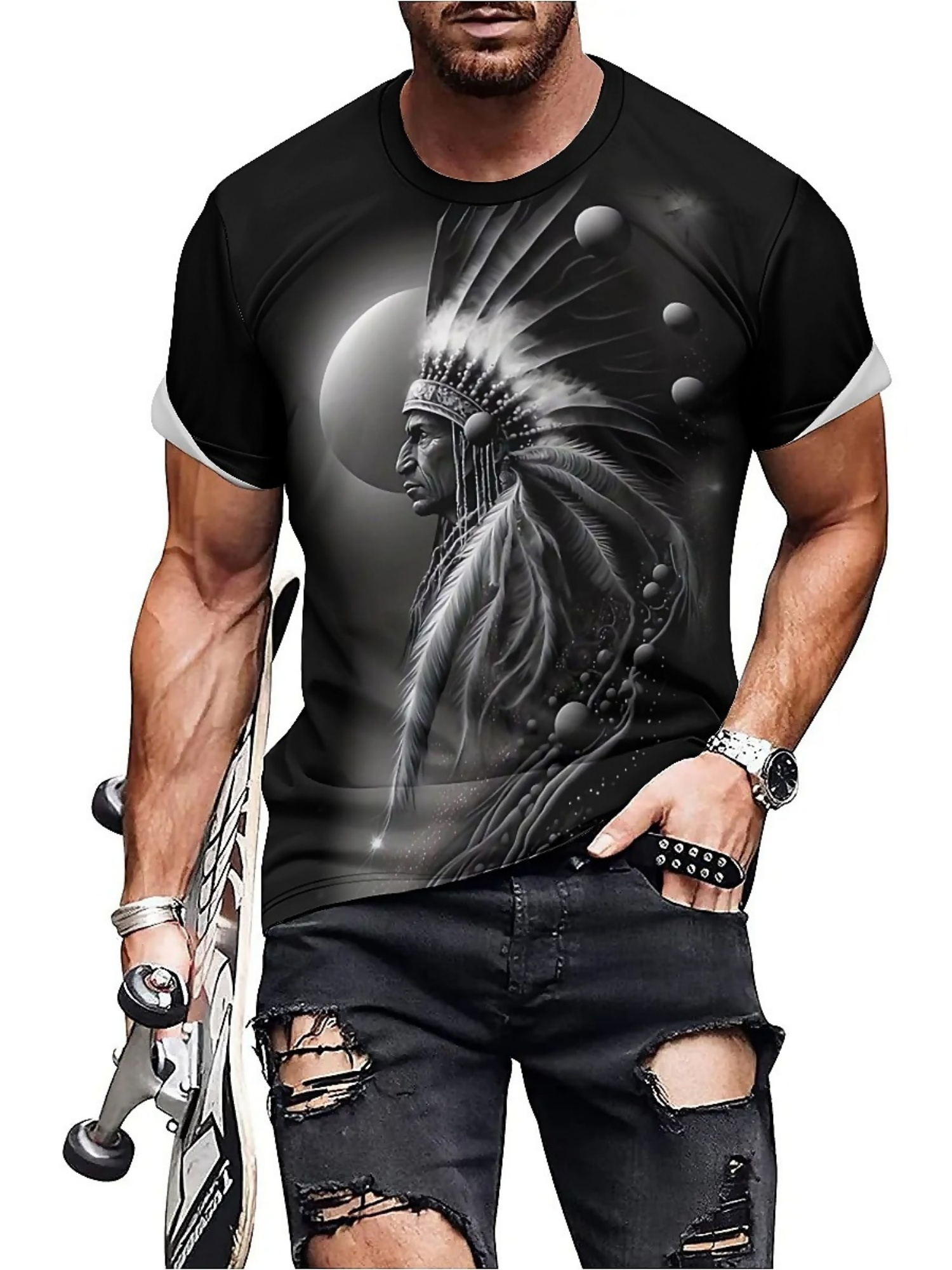 Men's 3D Printed Tribal Chieft – обзор и цена Tee Graphic Print