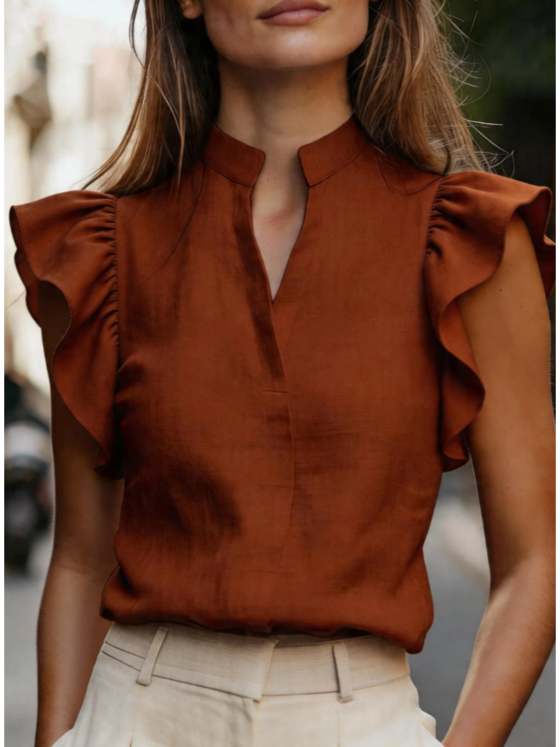 Sleeveless Ruffle Sleeve Top S – обзор и цена Shirt Camp Collar
