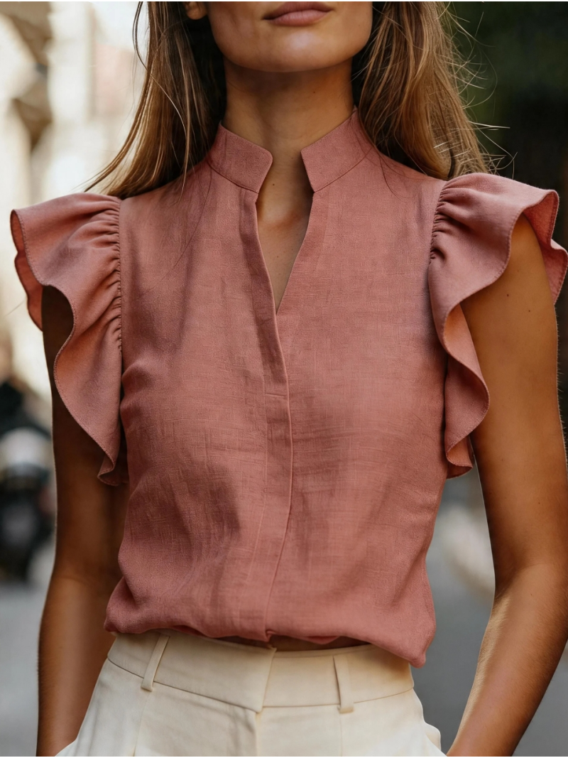 Sleeveless Ruffle Sleeve Top S – обзор и цена Shirt Camp Collar