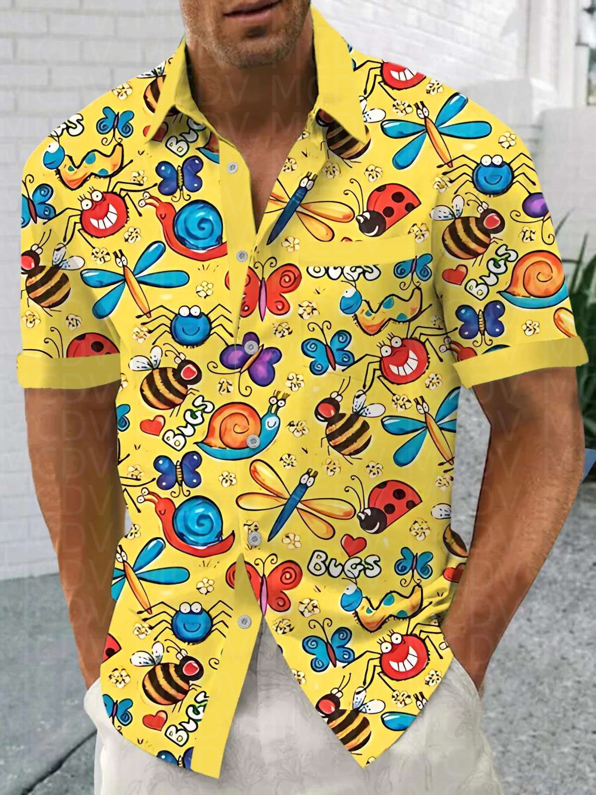 Insects Pattern Men's Hawaiian – обзор и цена Shirt Camp Collar