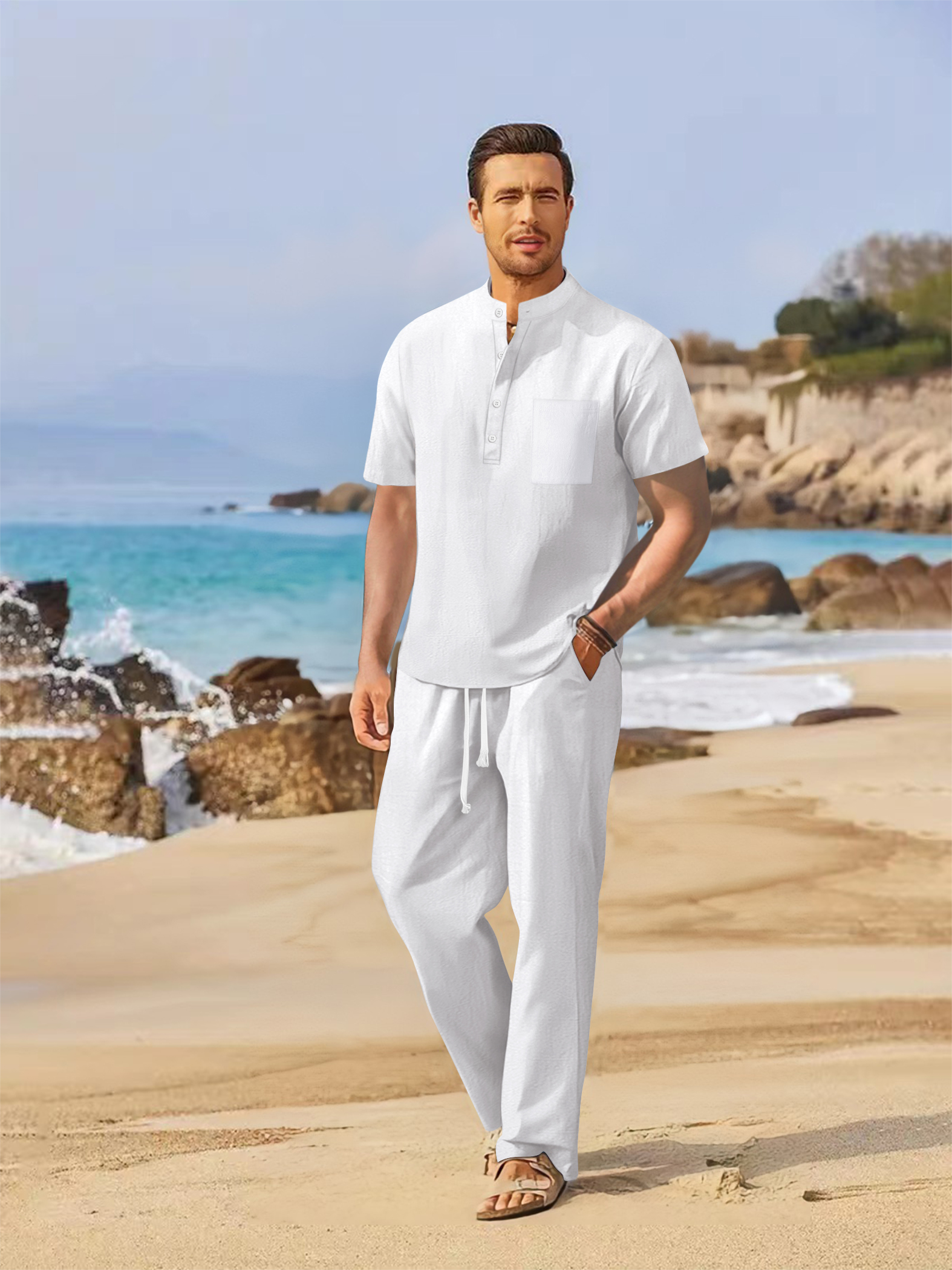 Summer men's cotton and linen  – обзор и цена Short Linen Drawstring