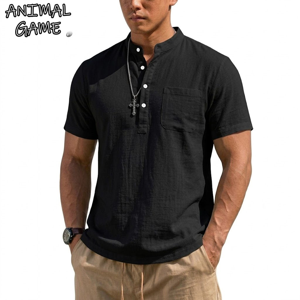 New Short Sleeve Henry Shirt M – обзор и цена Linen Shirt Breathable