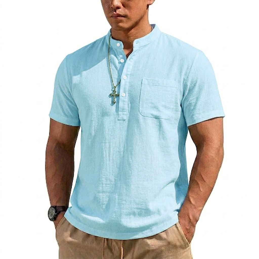 New Short Sleeve Henry Shirt M – обзор и цена Linen Shirt Breathable