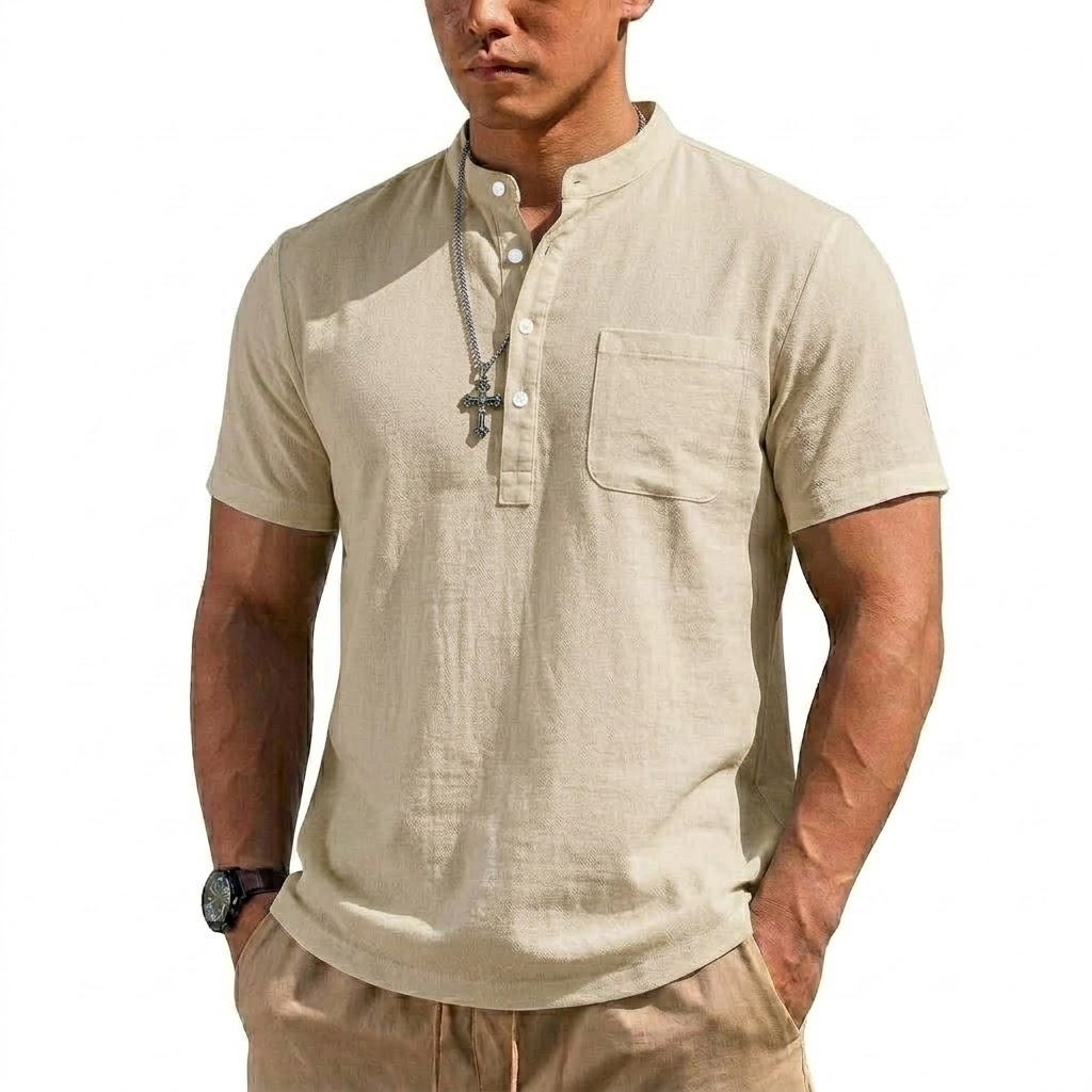 New Short Sleeve Henry Shirt M – обзор и цена Linen Shirt Breathable