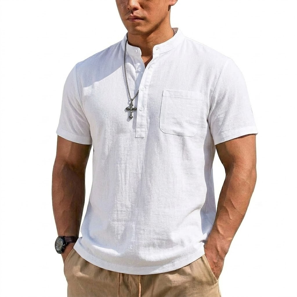 New Short Sleeve Henry Shirt M – обзор и цена Linen Shirt Breathable