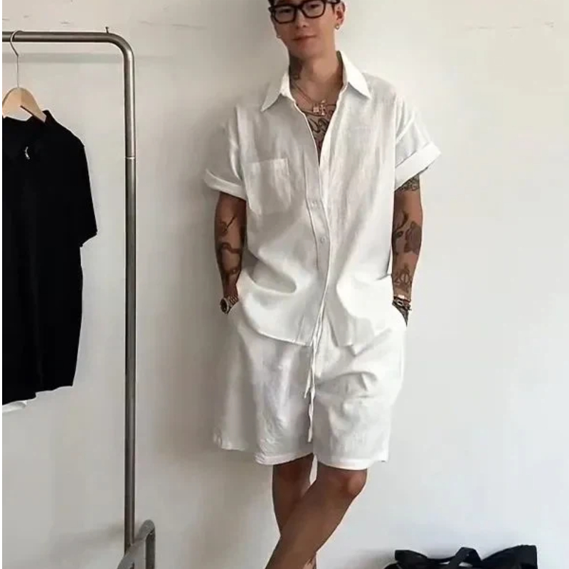 Mens Linen Cotton 2 Piece Set  – обзор и цена Linen Shirt Breathable