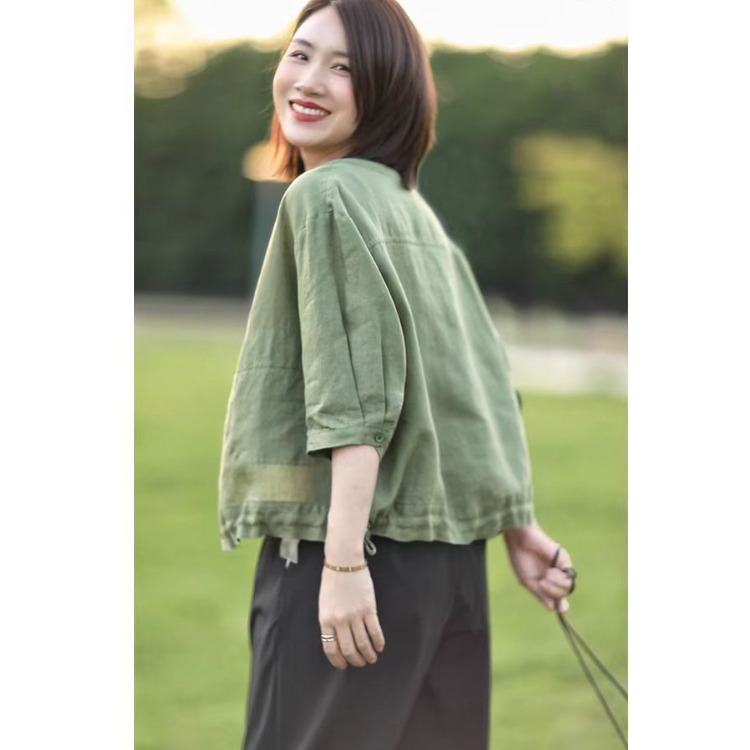 Retro round Neck Cotton Linen  – обзор и цена Short Linen Drawstring