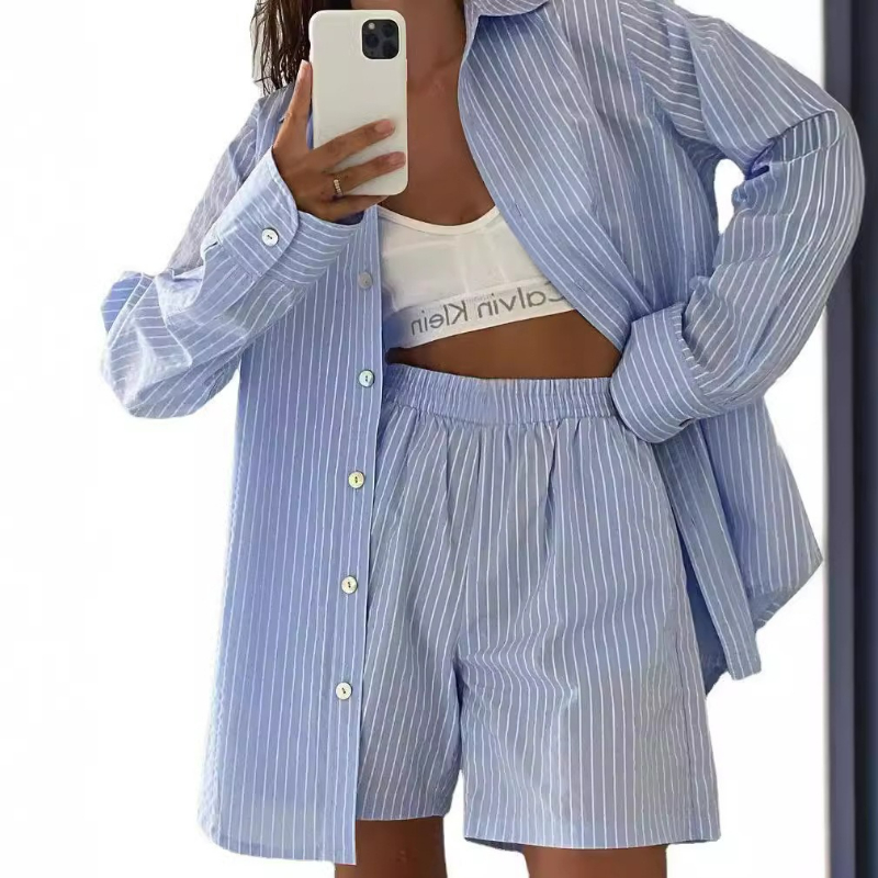 Women Striped Print Two Piece  – обзор и цена Linen Shirt Breathable