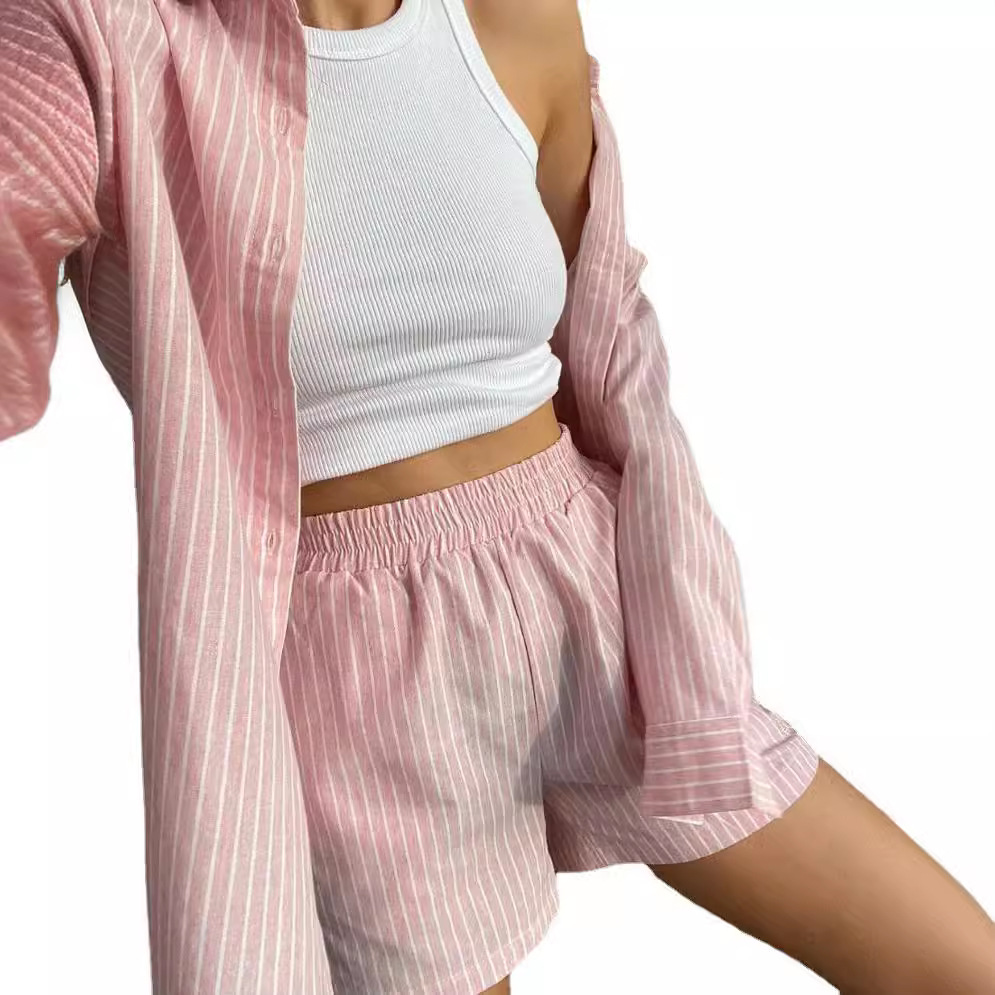 Women Striped Print Two Piece  – обзор и цена Linen Shirt Breathable