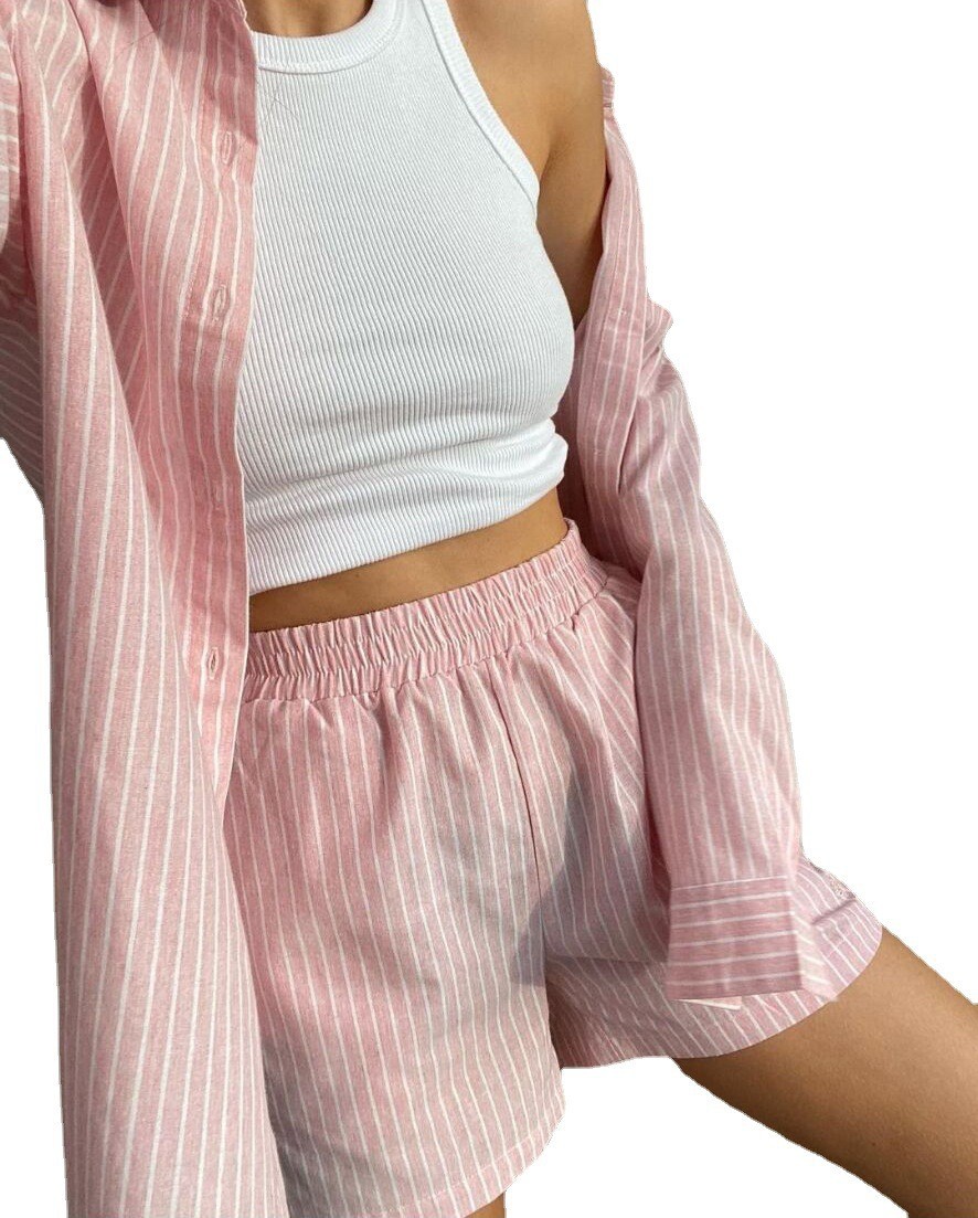 Women Striped Print Two Piece  – обзор и цена Linen Shirt Breathable