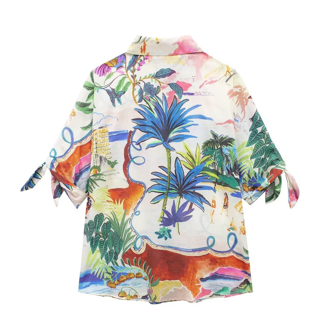 Chic Printed Lapel Single Brea – обзор и цена Resort Shirt Floral