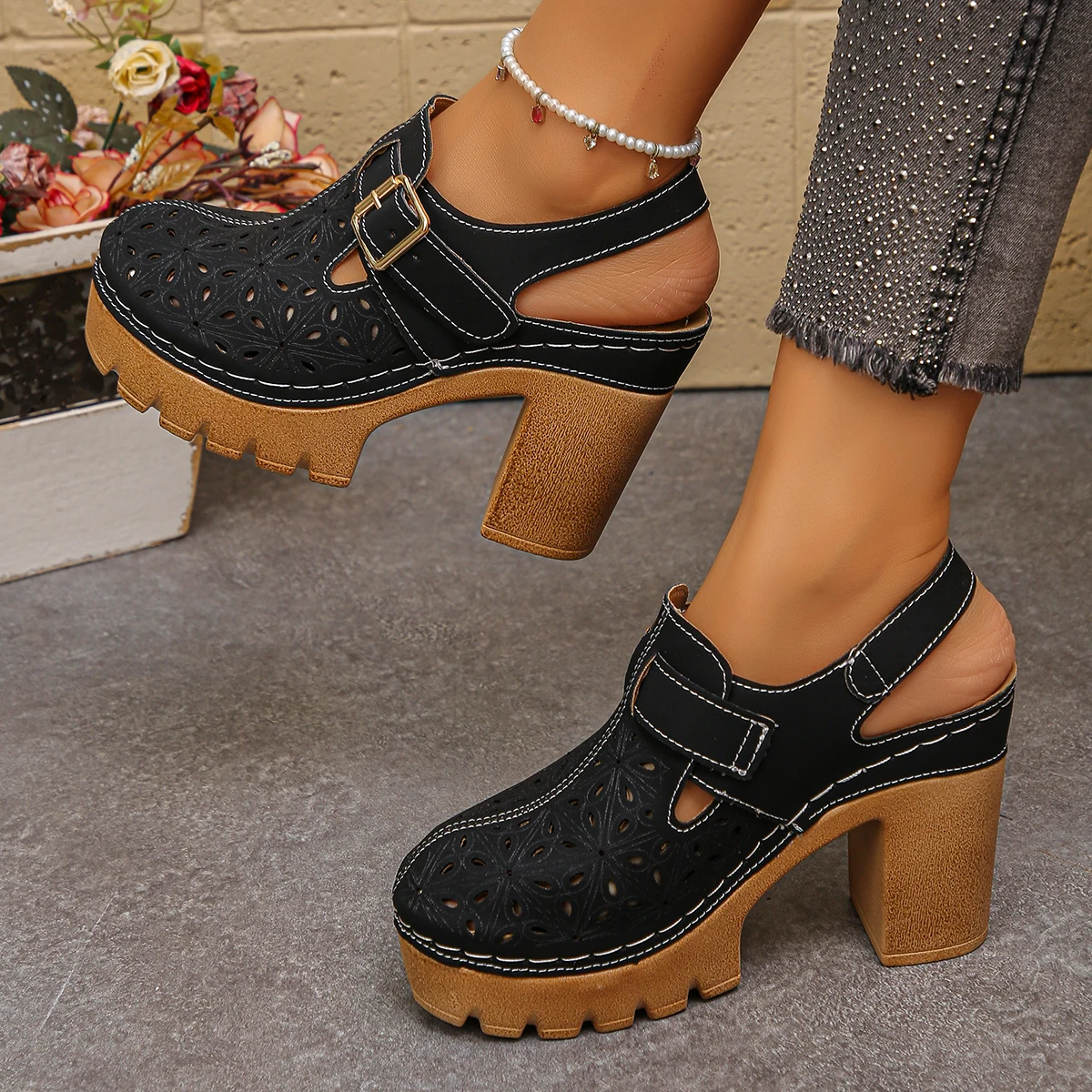 Large Size Women's Thick Heel  – обзор и цена Casual Sandal Leather