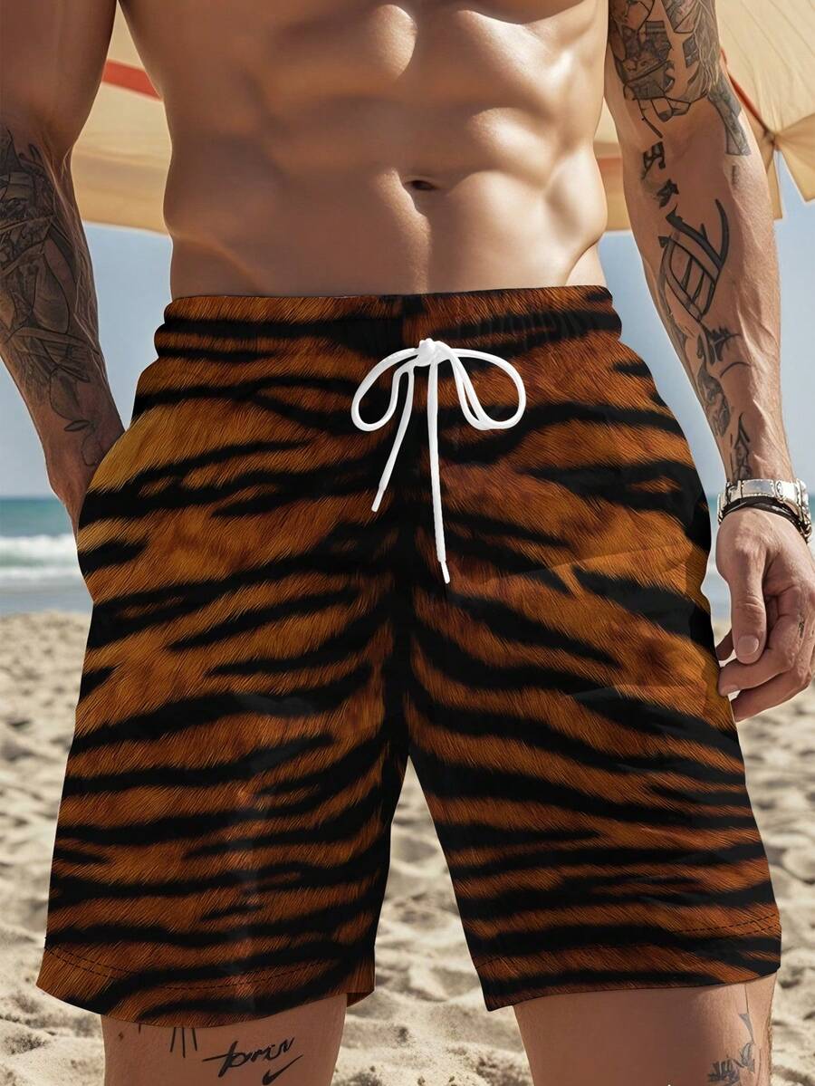 Mens Tiger Print Beach Shorts  – обзор и цена Swim Trunk Quick Dry