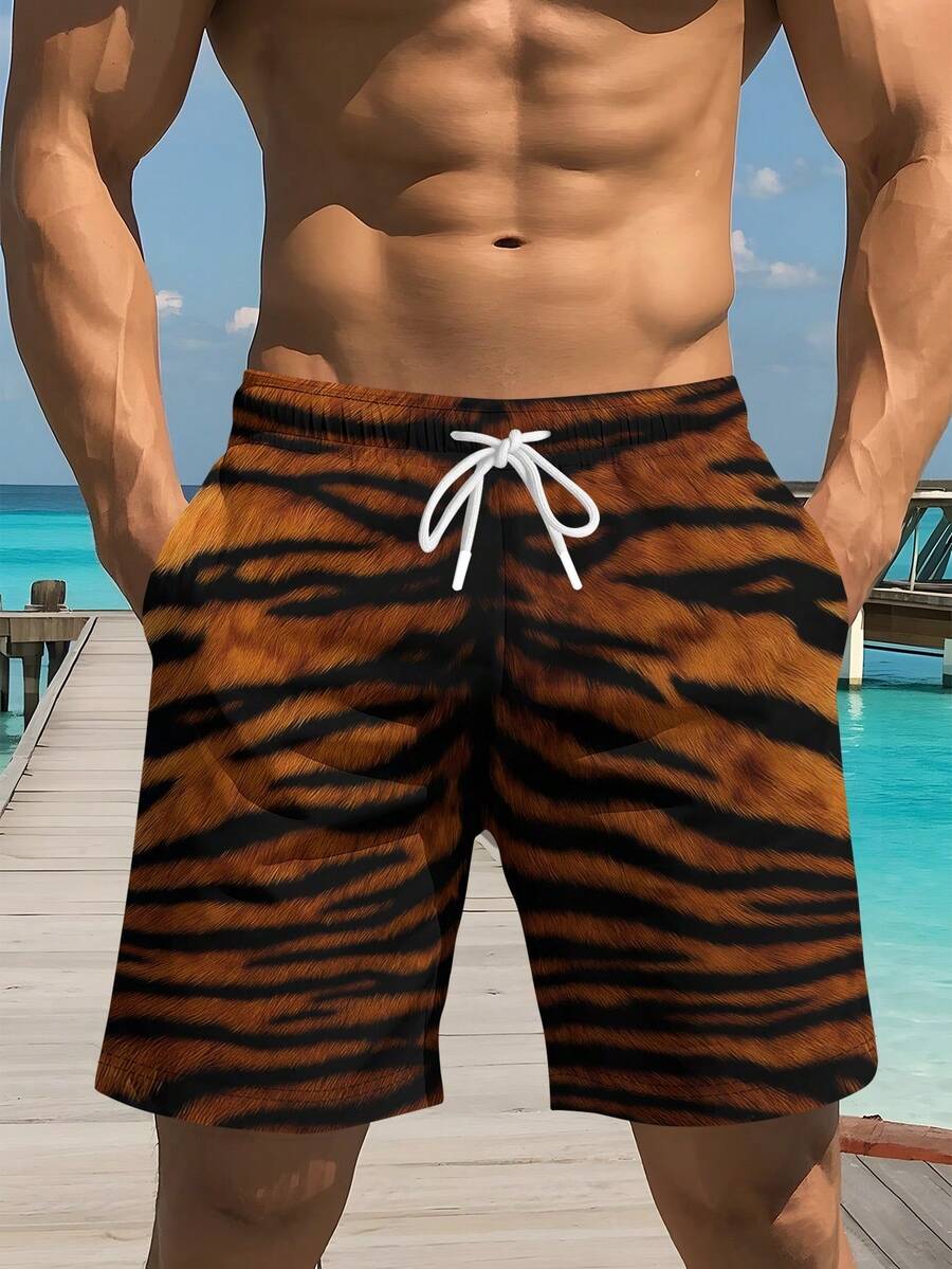 Mens Tiger Print Beach Shorts  – обзор и цена Swim Trunk Quick Dry