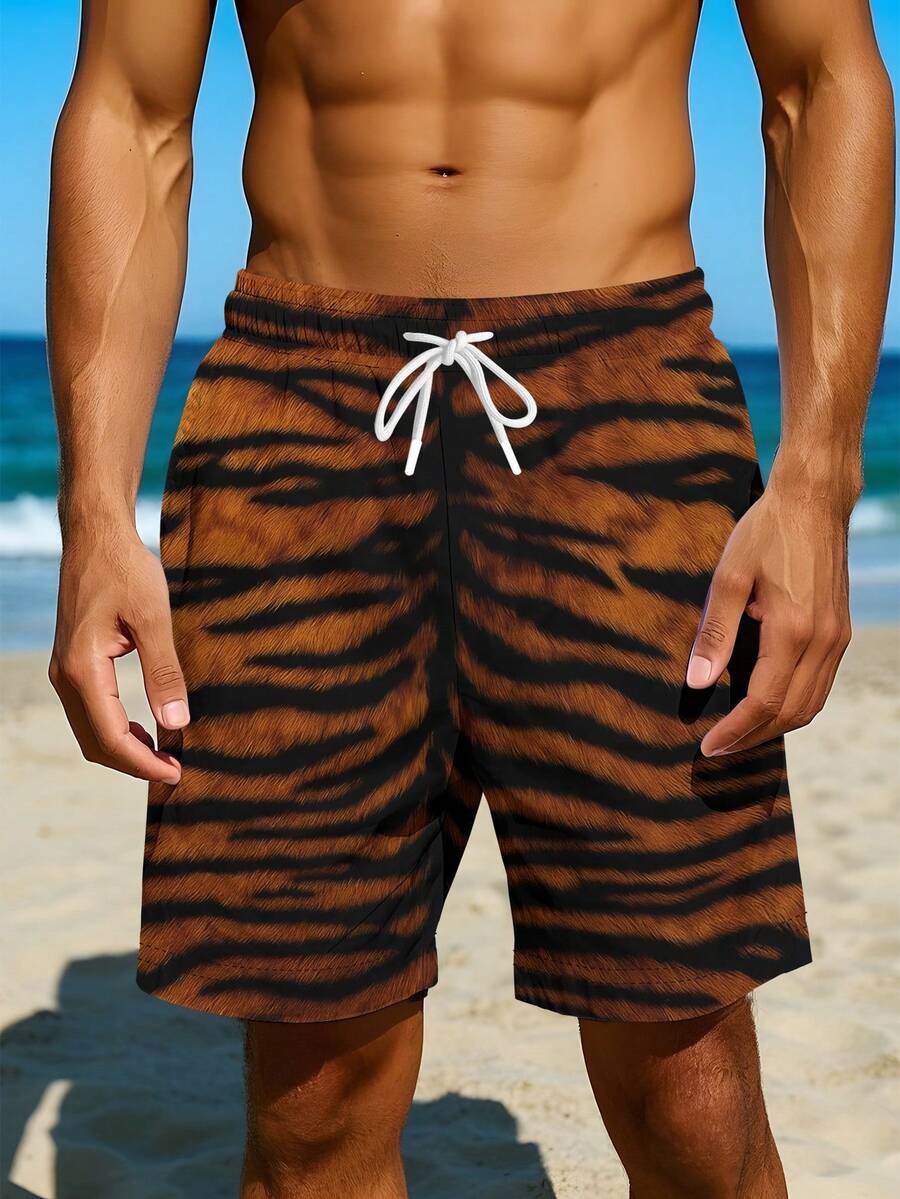 Mens Tiger Print Beach Shorts  – обзор и цена Swim Trunk Quick Dry