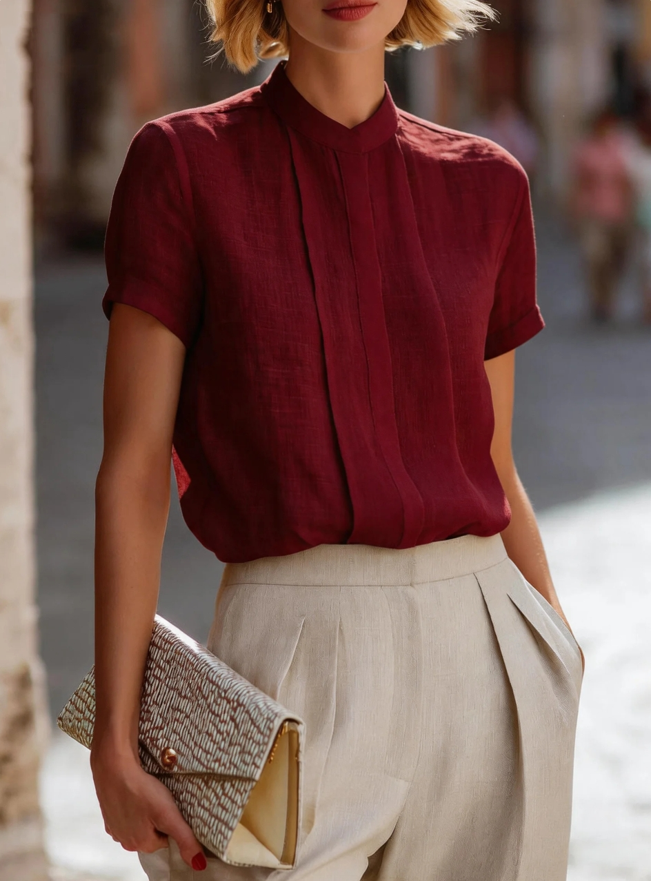 Women's Short Sleeve Pleated F – обзор и цена Shirt Camp Collar