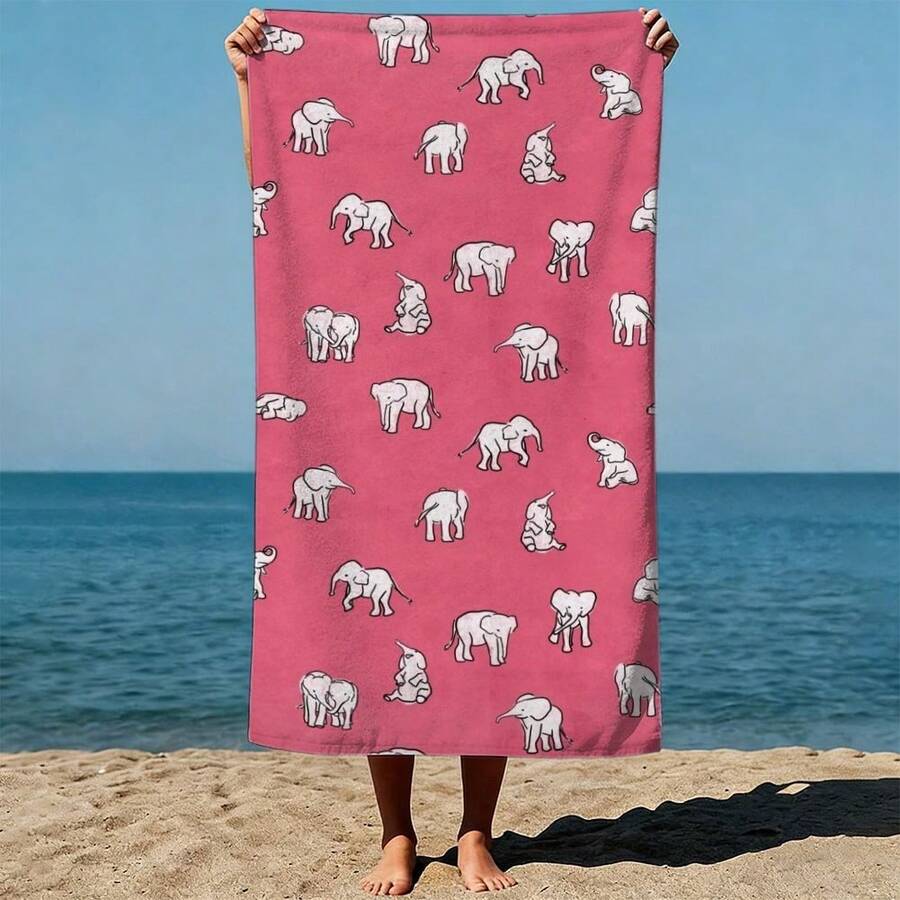 Elephant Pattern, Pink Backgro – обзор и цена Beach Towel Large