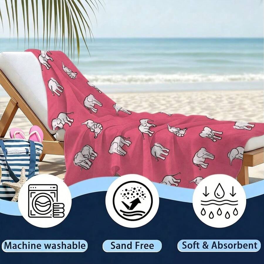 Elephant Pattern, Pink Backgro – обзор и цена Beach Towel Large