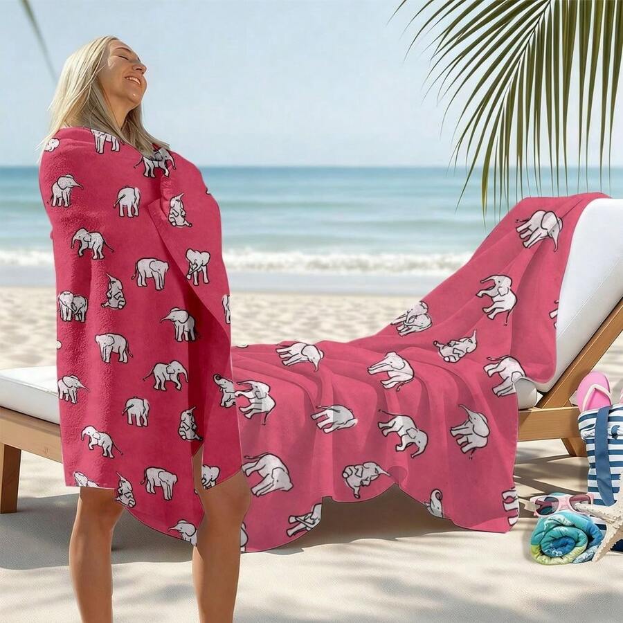 Elephant Pattern, Pink Backgro – обзор и цена Beach Towel Large