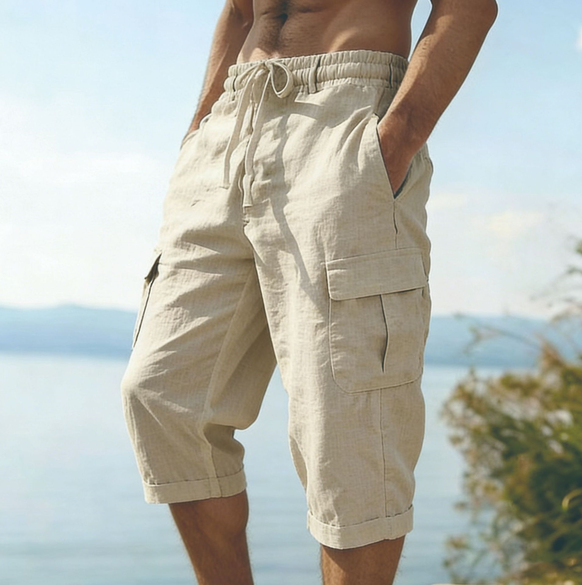 Men Summer Cotton Linen Shorts – обзор и цена Short Linen Drawstring