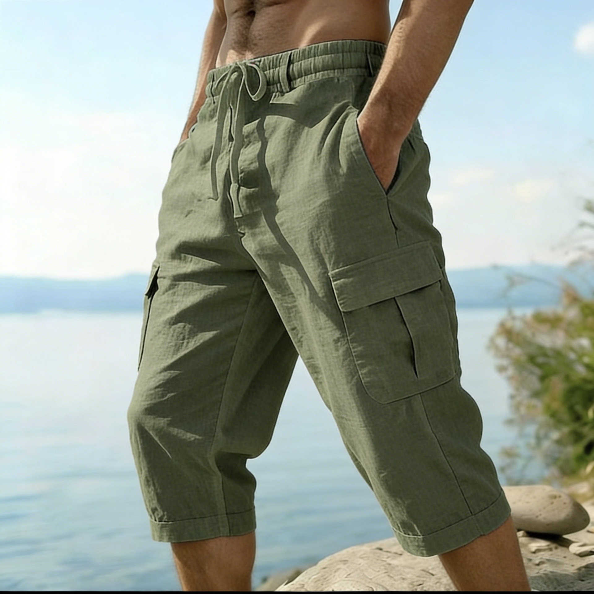Men Summer Cotton Linen Shorts – обзор и цена Short Linen Drawstring